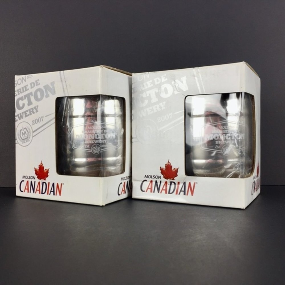 Molson Brewery Metal Barrel Beer 14 oz Mug Set